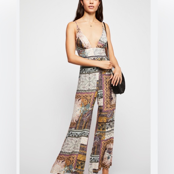 Free People Pants - Free People Margarita Patchwork Jumpsuit size 6 worn once